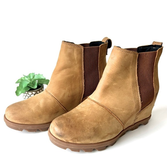 Sorel Joan Of Arctic Leather Wedge Chelsea II Bootie Boot Tan Camel Size 9 - Picture 4 of 15